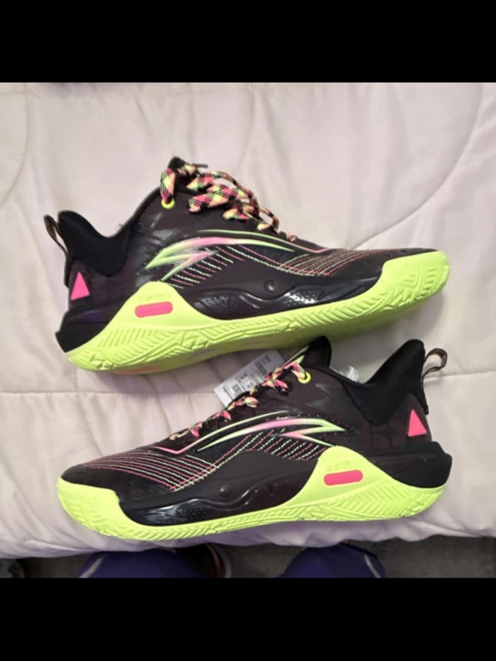 Men's Athletic Sneakers in Neon Lime & Black with Pink Accents